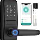Keypad Smart Door Lock with Handle, QWUE Keyless Entry Smart Lock for Front Door, 5-in-1 Smart Unlock Solution, APP Control, Anti-Peep Keypad Code, Easy Installation and Waterproof Design