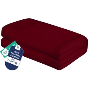 Royale Linens Twin XL Flat Sheet - Ultra Soft Brushed 1800 Microfiber Flat Sheets Only - Wrinkle Free & Stain Resistant - Hotel Quality Top Sheet for Bed (Twin XL, Burgundy)