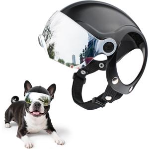 Dog Helmet for Small Breed Cool Pet Motorcycle Helmet with Drop-Down Silver Visor (Without Rivets)