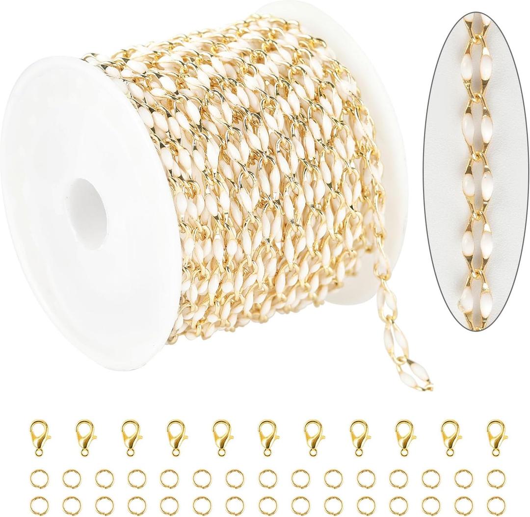 KYUNHOO 13 Feet/4M White Oil Drip Chain for Jewelry Making Twist Lip Chain Roll Gold Plated Brass Jewelry Link for Necklace Bracelet Earring DIY Finding Supplies