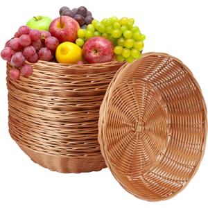 GNIEMCKIN 12 Pack Round Poly Wicker Basket, Diameter 9.5 In, Brown, Plastic, Polypropylene