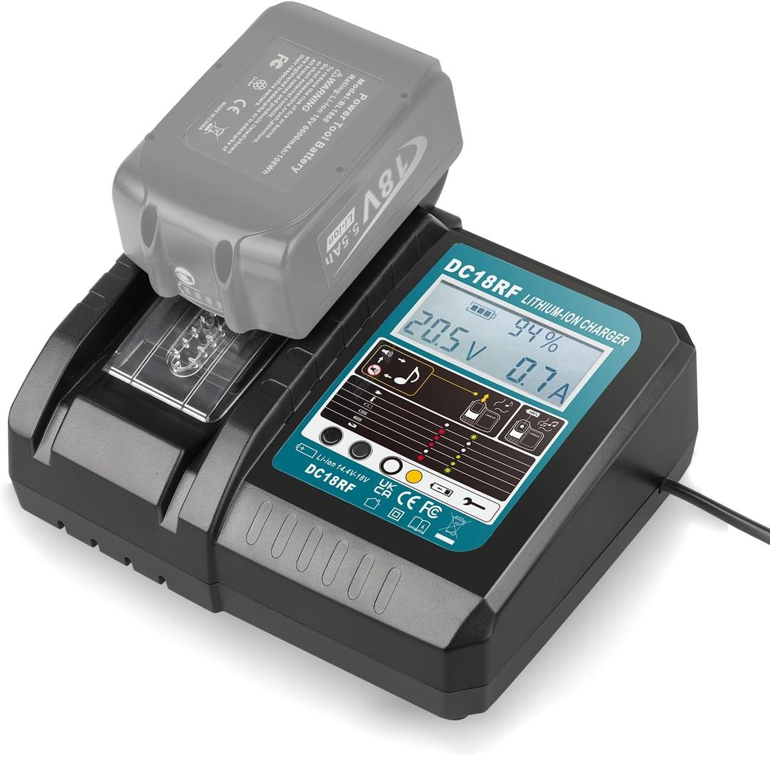 DC18RF 14.4V/18V Rapid Charger with LCD Display for Makita 18V Battery, Compatible with Makita 14.4V-18V Battery BL1850B BL1860B BL1830B BL1840B BL1820B & Charger DC18RD DC18SF DC18RT