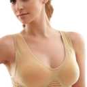 Wireless Sports Bras for Women Padded Breathable Hollow Out Seamless Support Yoga Walking Bra (Beige, S)