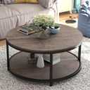 NSdirect Round Coffee Table, 36" Coffee Table for Living Room,2-Tier Rustic Wood Desktop with Storage Shelf Modern Design Home Furniture (Light Walnut) (36 in)