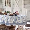 Blue Floral Oval Tablecloth 60x84 Inch, Blue and White French Country Tablecloth, Rustic Floral Polyester Waterproof Tablecloth for Farmhouse Kitchen Decor/Indoor and Outdoor Tables/Parties/Picnics