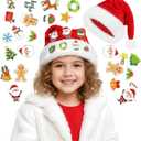 Light Up Santa Hat, Led Christmas Hat, Santa Hats Adult with 20 Diy Stickers, for Xmas New Year Party (Classic Red Kids)
