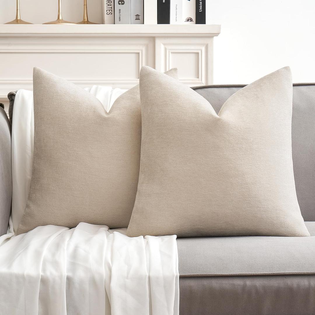 MIULEE Pack of 2 Cream Decorative Pillow Covers 20x20 Inch Soft Chenille Couch Spring Throw Pillows Farmhouse Cushion Covers for Home Decor Sofa Bedroom Living Room