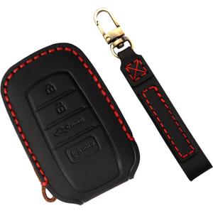 Key Fob Cover for Toyota Tundra Accessories 2022 2023 2024 2025, for Tacoma 2024 2025 Leather Key Cover, for Camry 2025 Key Protector Case, Key Fob Case (Black Leather Red Stitches, 1pc)