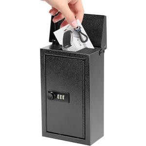 xydled Wall-Mounted Key Drop Box with Combination Lock, Metal Mailbox, Indoor&Outdoor Storage Box, Hanging Secured Postbox, for Home & Business Use, 5.5X 3.0X 9.8 inch, Black