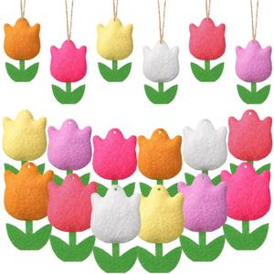 HunnmingRe 18 Pcs Spring Tree Ornaments Felt Tulip Flowers Hanging Ornaments Spring Flower Decorations for Summer Party Home Door Wall Mantel Decor Arts Crafts Gifts
