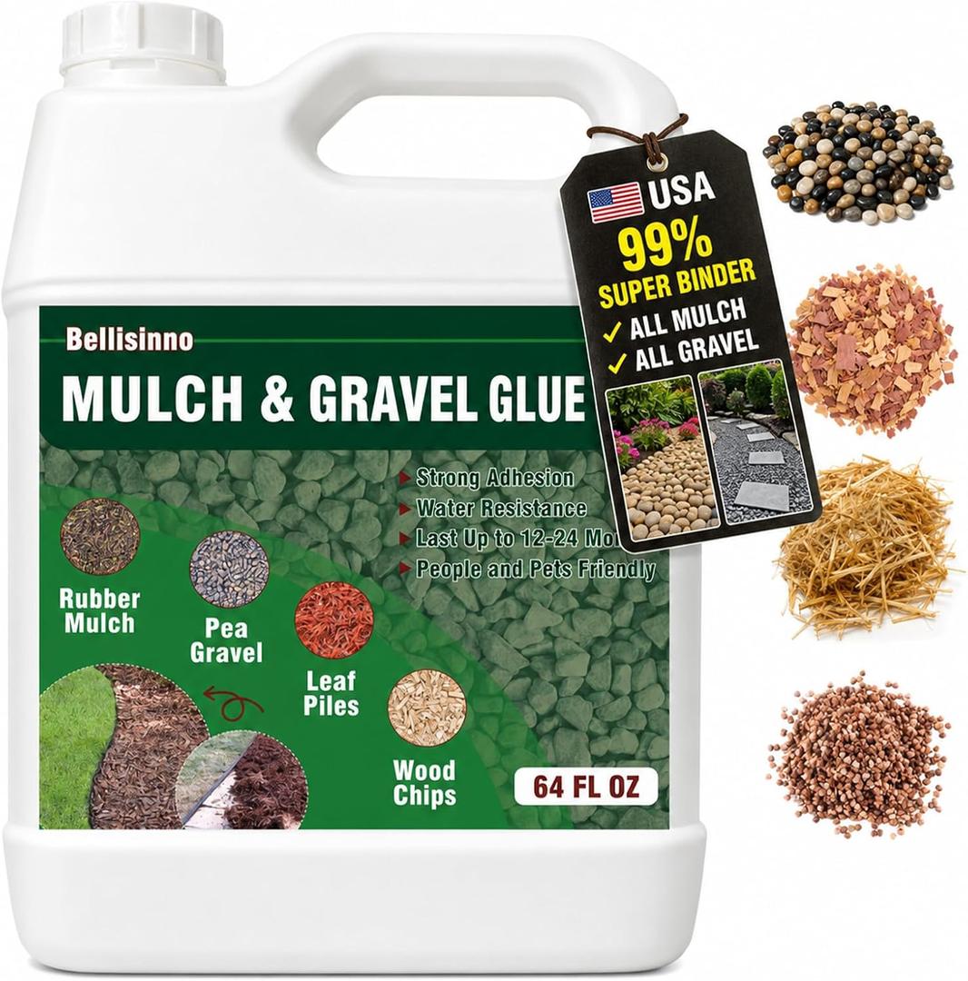 64 oz Mulch Gravel Glue for Landscaping, Mulch and Pea Gravel Stabilizing, Clear Gravel Binder, Lockdown Rubber, Gravel, Pebbles, Stones- Secure Covering Firmly, Non-Toxic and Pet-Friendly