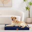 XL Orthopedic Waterproof Dog Bed with Plastic Liner, Washable Pet Beds with Removable Cover, Navy Blue Egg Crate Foam Puppy Mat