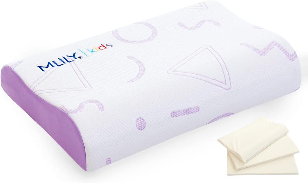 MLILY Kids Pillow for Sleeping, Adjustable Kids Memory Foam Pillow for Bed Set, Breathable and Soft Pillows for Kids Boy Girl, CertiPUR-US Certified, 12x20 Inch, Purple, Standard