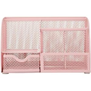Mesh Desk Organizer Office with 7 Compartments + Drawer/Desk Tidy Candy/Pen Holder/Multifunctional Organizer (Pink)