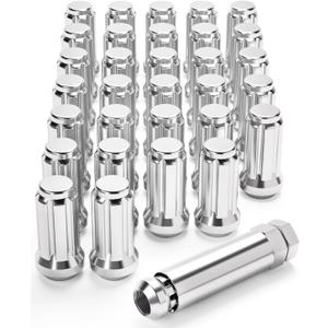 OMT M14x1.5 Wheel Lug Nuts 32 Pack, Chrome Lug Nuts 2 inches Tall Spline Drive Cone Seat with Socket Compatible with Ford F250 F350 Super Duty, Chevy Silverado 1500 2500HD and GMC Sierra