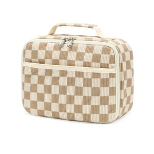Kids Girls Lunch Bag Insulated Lunch Box for school Corduroy Lunch Cooler Organizer School Kids Lunch Tote (Corduroy Checkered Brown)