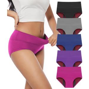Women's Incontinence Underwear, 100ml Leak-Proof Period High Waisted Brief Heavy Flow Bladder Leak Washable Cotton 5 Pack (Multicolor01, Medium)