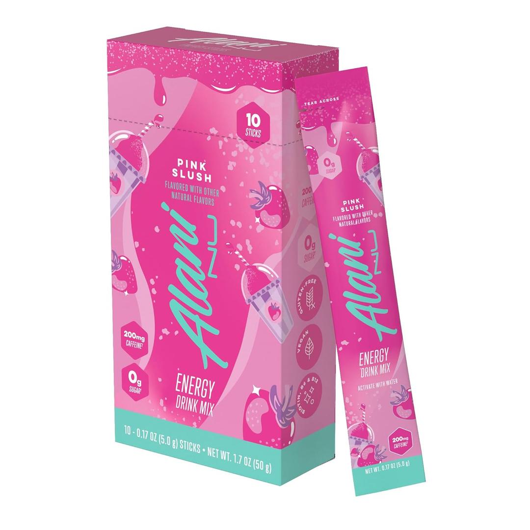 Alani Nu PINK SLUSH Energy Sticks, Energy Drink Powder, 200mg Caffeine, Pre Workout Performance with Antioxidants, On-The-Go Drink Mix, Biotin, B Vitamins, Zero Sugar, 5-10 Calories, 10 Pack (EXP 12/01/27)