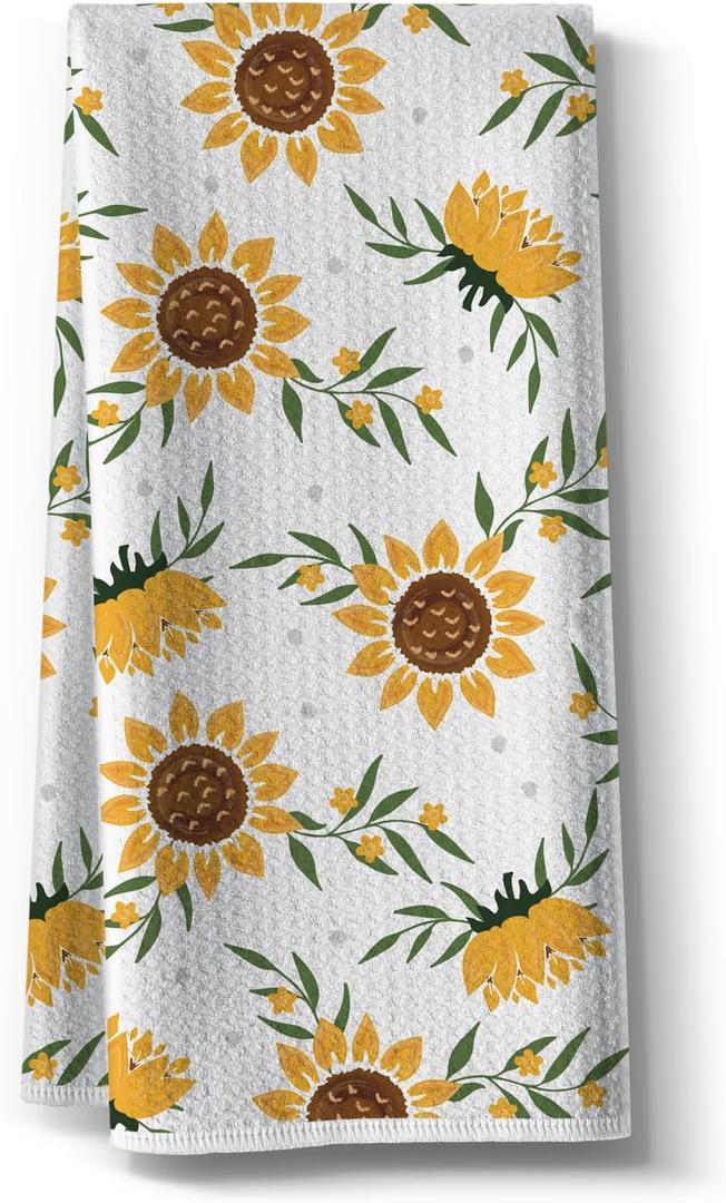 2 x Sunny Kitchen Towels for Mom-Sunflower Absorbent Microfiber Dish Towel,Great Gift for Hostess,New Home,Women,Friends,Housewarming on Birthday Christmas Mother's Day 16" x 24