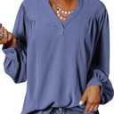 Dokotoo Womens Blouses Tops for Women Trendy V Neck Smocked Blouses for Women Dressy Casual Long Sleeve Shirts for Women, M, Blue