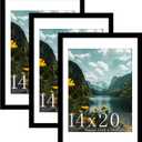 Picrit 14x20 Picture Frame 3 Pack, Black Poster Frame, Display Poster 12 x 16 with Mat or 14 x 20 without Mat for Horizontal or Vertical Wall Mounting