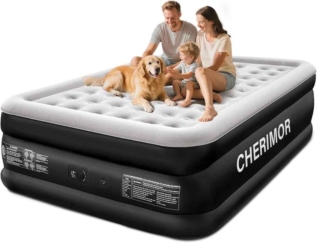 King Size Air Mattress with Built-in Pump, 18" Raised Comfort, 48Hr Leak-Proof Test, Upgraded Honeycomb Pillar Design, Blow Up Mattress Supports 1000 lbs, 3-Min Inflation for Home Guest Room Camping (Black)
