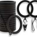 BlastHome Luxury Curtain Rings  Premium Metal with Quiet, Smooth Nylon Inserts  Pinhooks and Clips Included  1 1/2" Inside Diameter  18 Rings for Two Standard Curtains  Brushed Dark Brown