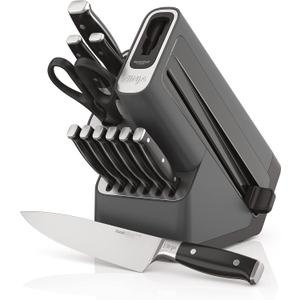 Ninja K32012 Foodi NeverDull Premium Knife System, 12 Piece Knife Block Set with Built-in Sharpener, German Stainless Steel Knives, Black
