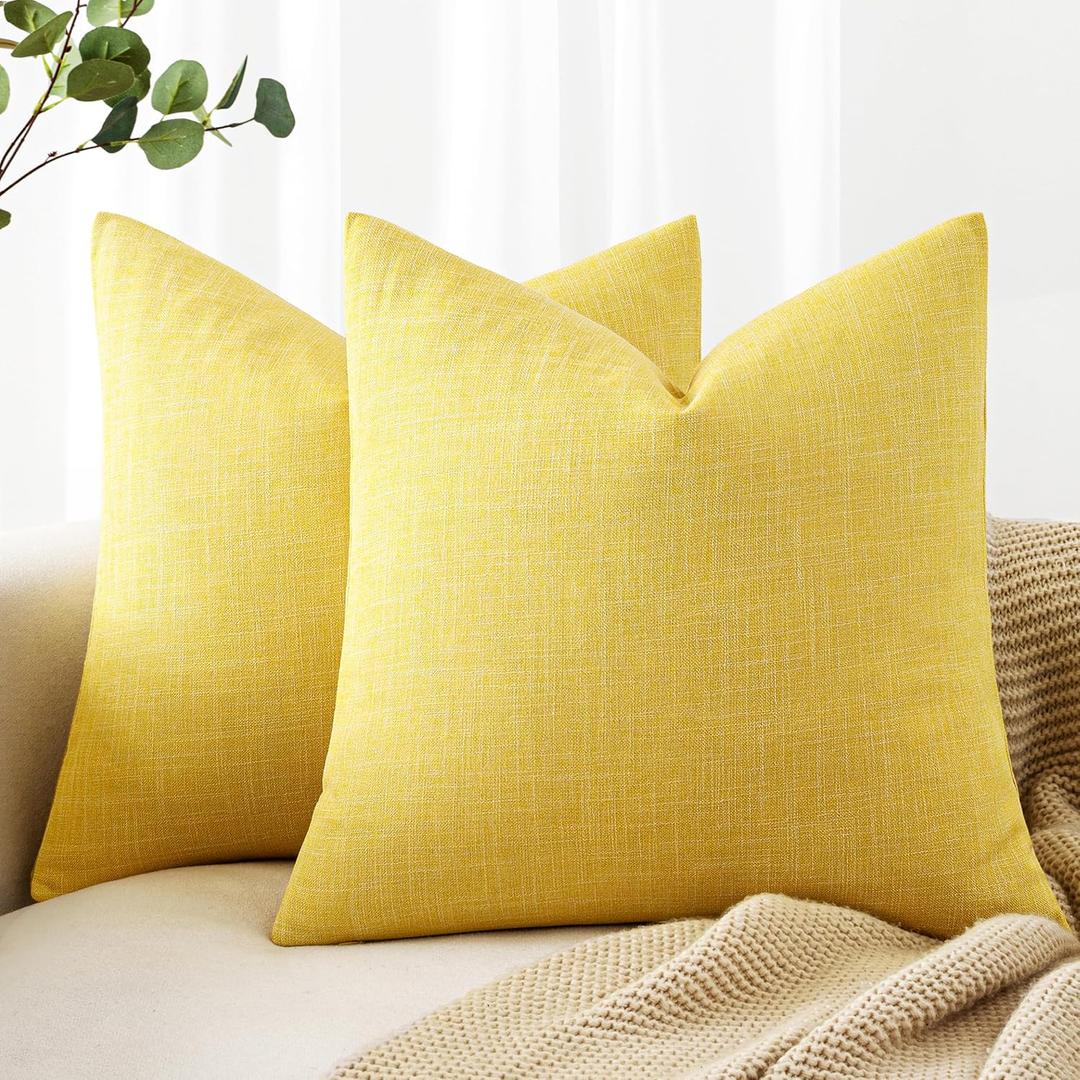MIULEE Pack of 2 Decorative Linen Burlap Pillow Covers Farmhouse Boho Accent Pillowcases for Sofa Car Couch Bedroom Living Room Decor 18x18 Inch Yellow