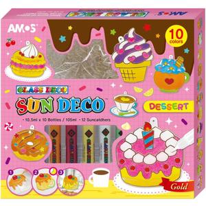 AMOS Sun Deco Window Art  10.5 ml x 10 Colors  12 Small Gold Outline Suncatchers for Kids (Dessert), DIY Kids Arts and Crafts
