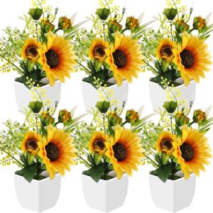 6 Pcs Artificial Sunflower Potted Plants Table Centerpieces Spring Summer Sunflowers with Plastic Pot Artificial Flower Arrangement Wedding Party Decoration Rustic Kitchen Decor (Sunflower Style)