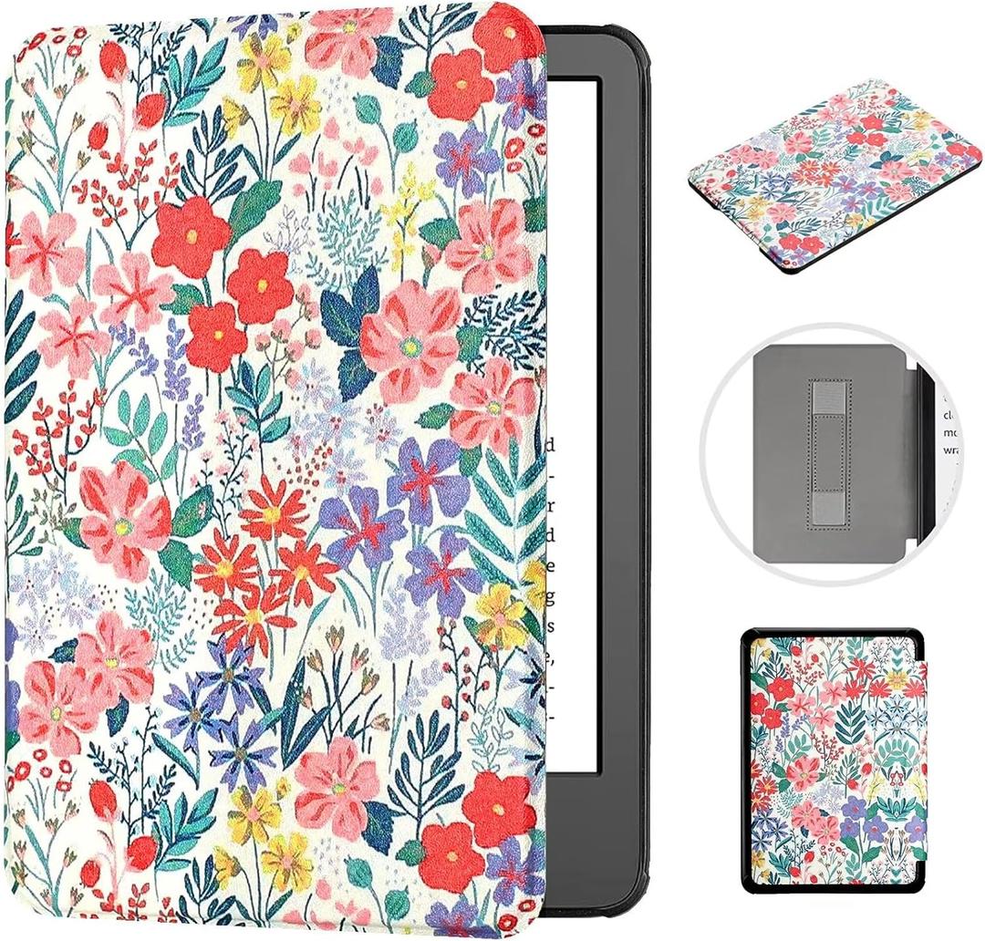 MonsDirect Compatible with Kindle Paperwhite 5th/6th/7th Generation Case 6" (Fits All 2012, 2013, 2015, 2016 Versions), Hand Strap Smart Auto Sleep/Wake&Magnetic Closure for Kindle Paperwhite, Floral
