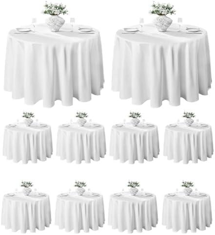 VidaFete Round Tablecloth 132inch 10 Pack Polyester Table Cloth, Stain Wrinkle Resistant Polyester Dining Table Cover for Kitchen Dinning Party Wedding Rectangular Tabletop Buffet Decoration(White)