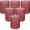 Joyido 18PCS Plastic Hobnail Drinking Glasses - 14 Oz Burgundy Vintage Glasses Drinkware - Disposable Beaded Cups for Beer, Whiskey, Juice, Cocktail, Wine, Party (3.93 inch*3.14 inch)