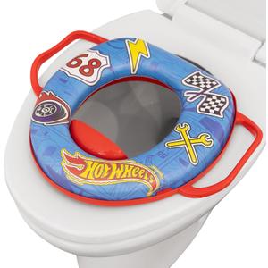 Hot Wheels Soft Potty Training Seat for Toilet with Storage Hook, Non-Slip Potty Ring with Splash Guard, Built-in Handles for Toddlers