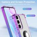 DAUPIN for Galaxy S25 Case Clear with 360 Rotation Metal Ring Holder Stand, Support Magnetic Car Phone Mount Soft TPU Bumper PC Hard Protective Phone Case for Samsung S25 5G (Purple Blue)