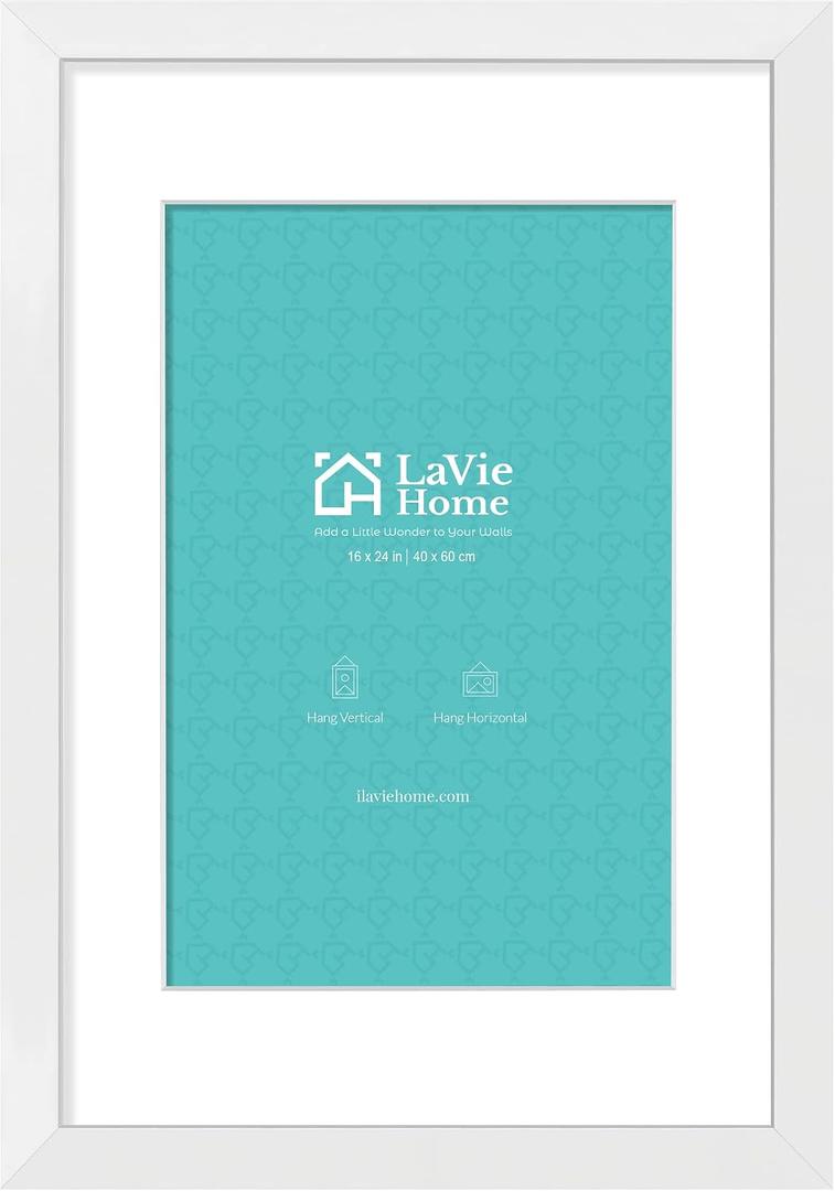 LaVie Home 16 x 24 Poster Frame White, Display Pictures 12x18 with Mat or 16x24 Without Mat, Stable and Sturdy Picture Frame and Polished Plexiglass, Horizontal and Vertical Format of The Wall1 Pack