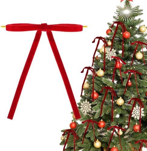 24pcs Red Velvet Bows for Christmas Tree Decorations 5x7in 3/8" Width Velvet Ribbon Bows with Twist Ties for Garland Wreath (Red) Pack of 2