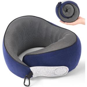 KPNEOL Travel Pillow, 100% Pure Memory Foam Travel Neck Pillow Airplane Neck Support Ergonomic Design for Traveling Suitable for Airplanes,Offices and Cars-Navy Blue