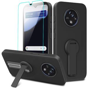 Compatible with Orbic Joy2 2024 Phone Case with Tempered Glass Screen Protector, 360 Rotatable Folding hidden Kickstand/Stand Silicone Shockproof Protective Cover Case for Orbic Joy 2 - Black