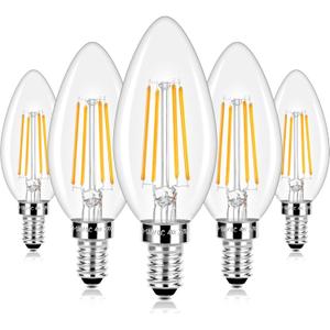 E12 LED Candelabra Bulbs 40 Watt Equivalent, 4W Vintage Candle Light Bulbs Dimmable, 470Lm Warm White 2700K B11 Edison Bulb, Filament Clear Glass Lamp Bulb for Chandelier Ceiling Fan (5 Packs)