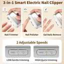3 in 1 Electric Nail Clipper - 2026 Upgraded Smart Electric Nail Clippers for Seniors, Adults, Kids, 2 Adjustable Speeds, Polishing Clipper with LED Light Electric Toenail Clippers (White)