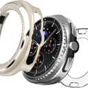 2 in 1 Rugged Metal Case for Samsung Galaxy Watch 8 Classic 46mm Cases SmartWatch, Matte Metal & Clear PC Back Cover Protect Accessories with Cleaning Cloth for Women Men - Titanium