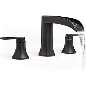 Oil Rubbed Bronze Waterfall Tub Faucet 3 Hole, Brass High Flow Roman Bathtub Faucet, Widespread Bathtub Faucets 6-16 Inch 2 Handle Deck Mount