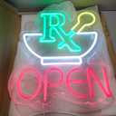 Pharmacy RX Open Neon Sign for Wall Dcor Dimmable Business Medicine Shop LED Neon Light USB Powered Neon Art Signs Decor