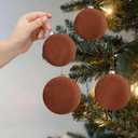 16 Pcs Velvet Brown Ornaments Set for Christmas Tree Decorations - 3.15 Inch Flocked Christmas Balls, Hanging Shatterproof Bulk Bulbs, Xmas Baubles for Wreath, Mantel, Stair Railings, Gift Packages
