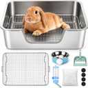 Rypet Large Rabbit Litter Box, Bunny Litter Box High Side with 304 Stainless Steel Sifting Tray, Metal Small Animal Litter Pan with Pet Food Bowl and Water Bottle, Non-Slip Easy to Clean Odor Control (S(15.8"11.8"5.9"))
