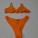 VOLAFA Women's Triangle Bikini Set Textured Frilled Smocked Ruched Push Up Swimsuit Two Piece Bathing Suit (10, Bright Orange)