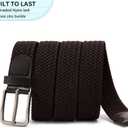 DOOPAI Braided Stretch Belt for Men, Elastic Woven Belt, casual Fabric Golf Belt, 1 3/8" for golf pants jeans, Gift Box (42"-46"Waist Adjustable, 02 Brown)