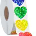 500 PCS Glitter Heart Stickers, 8 Colors Metallic Glitter Stickers Self Adhesive Waterproof Reflective Heart Stickers Love Decorative Labels for Wedding, Classroom Teacher Supplies (Each Measures 1)